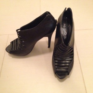 Black high heel peep-toe sandal booties